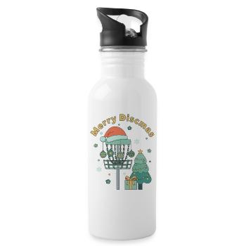 Fröhliche Discmas lustiger Disc-Golf-Korb Weihnachten - Trinkflasche mit integriertem Trinkhalm - Weiß - Rechts