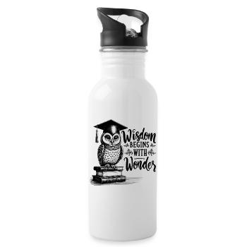 Wisdom begins with amazement - Water bottle with straw - white - Right