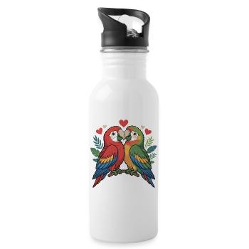 Parrots Couple Birds - Water bottle with straw - white - Right