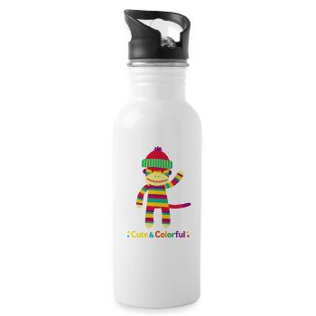 Bunter Streifen-Affe: Cute & Colorful Design - Trinkflasche mit integriertem Trinkhalm - Weiß - Rechts