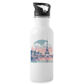 Pastell Paris: Skyline am Seine - Trinkflasche mit integriertem Trinkhalm - Weiß - Rechts