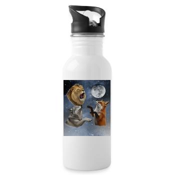 Wolf Fuchs und Löwe heulen auf den Mond Tiere - Trinkflasche mit integriertem Trinkhalm - Weiß - Rechts
