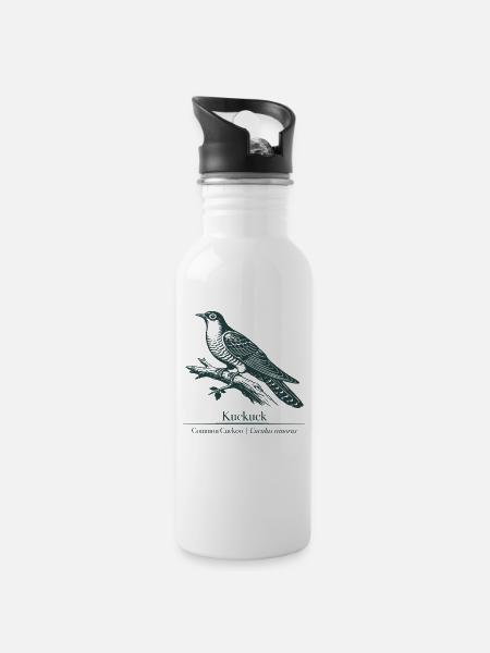 Kuckuck Silhouette | Ornithologie | Zeichnung - Trinkflasche mit integriertem Trinkhalm - Weiß
