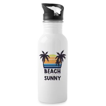 Sonnenuntergang am Strand Spruch - Trinkflasche mit integriertem Trinkhalm - Weiß - Rechts