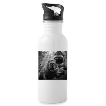 Capybara underwater selfie with shark - Water bottle with straw - white - Right