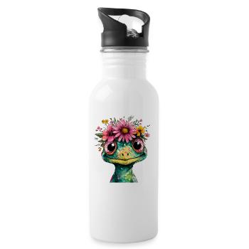 Blumenkrone Frosch Illustration - Trinkflasche mit integriertem Trinkhalm - Weiß - Rechts