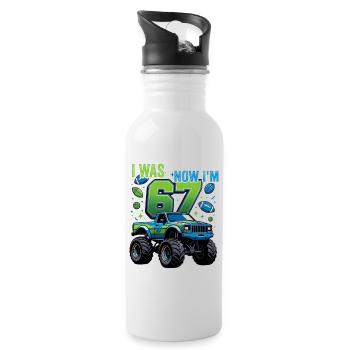 Monster Truck 7. Geburtstag Junge  - Trinkflasche mit integriertem Trinkhalm - Weiß - Rechts