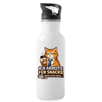 I work for Snacks – Office Cat - Water bottle with straw - white - Right