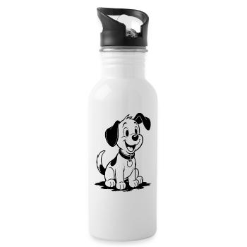 Cheerful Cartoon Dog Outline - Water bottle with straw - white - Right