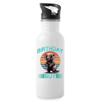 Funny Honey Badger - Trinkflasche mit integriertem Trinkhalm - Weiß - Rechts