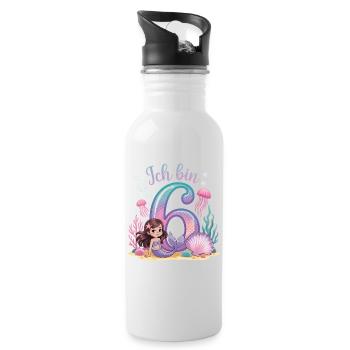 Je suis 6e anniversaire de la Fille des Sirènes - Gourde avec paille intégrée - blanc - Droite