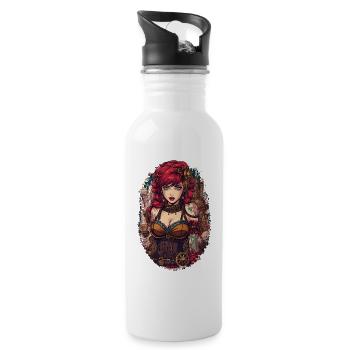Steam Punk Beautiful Women Steampunk - Water bottle with straw - white - Right