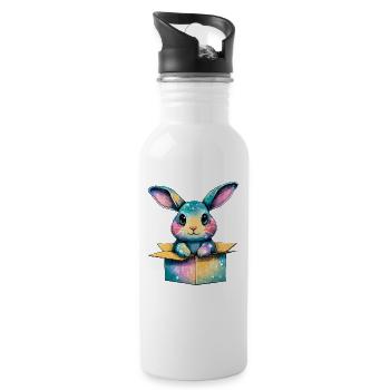 Kunterbunter Hase im Karton - Trinkflasche mit integriertem Trinkhalm - Weiß - Rechts