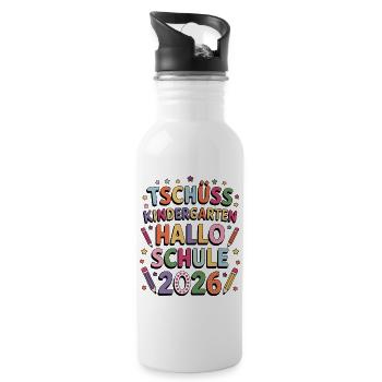 Goodbye Kindergarten Hello School Enrollment 2026 - Water bottle with straw - white - Right