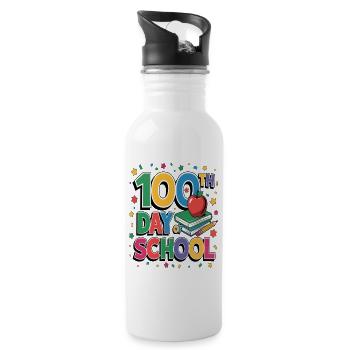 100th Day of School Celebration - Trinkflasche mit integriertem Trinkhalm - Weiß - Rechts