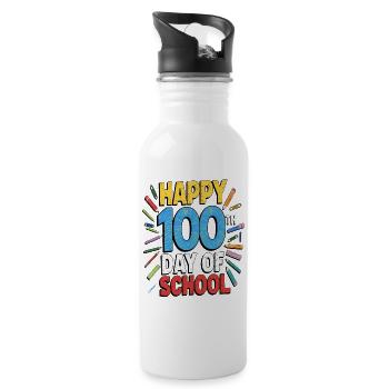 Hundertster Schultag Jubel Design - Trinkflasche mit integriertem Trinkhalm - Weiß - Rechts