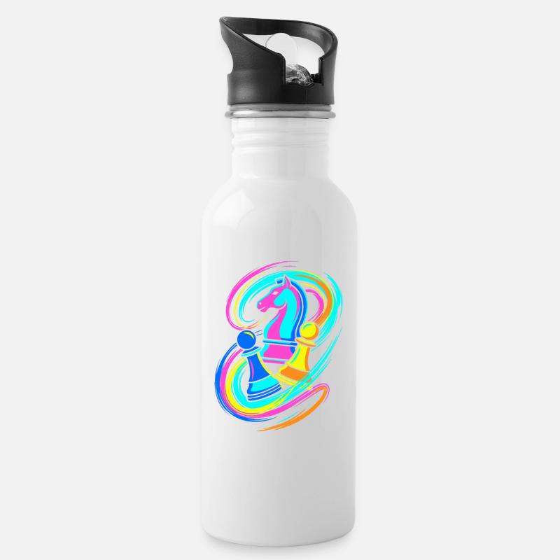 Schach - Trinkflasche mit integriertem Trinkhalm - Weiß