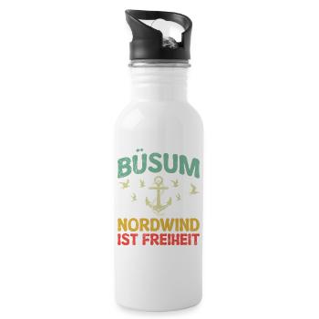 North Sea Holiday BÜSUM NORTH WIND IS FREEDOM Funny - Water bottle with straw - white - Right