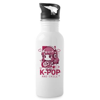 K-POP ET CHILL Kpop Musique coréenne Anime mignon - Gourde avec paille intégrée - blanc - Droite