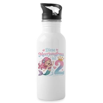 This Mermaid Is 2 Girls 2nd Birthday - Water bottle with straw - white - Right