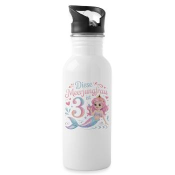 This Mermaid Is 3 Girls 3rd Birthday - Water bottle with straw - white - Right
