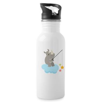 Nashorn angelt Sterne auf Wolke Kinder Design - Trinkflasche mit integriertem Trinkhalm - Weiß - Rechts