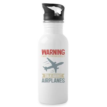 Airplane Aviation Pilot I May Talk About Airplanes - Water bottle with straw - white - Right