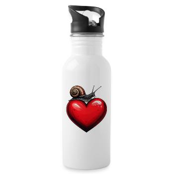 Schnecke auf einem Herz - Trinkflasche mit integriertem Trinkhalm - Weiß - Rechts