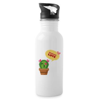 Cute Cactus Sending Love - Water bottle with straw - white - Right