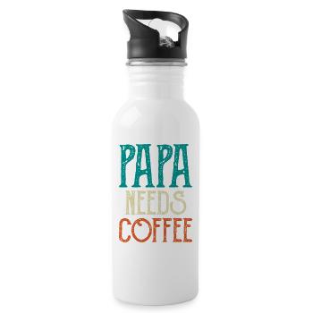 Papa Needs Coffee - Trinkflasche mit integriertem Trinkhalm - Weiß - Rechts