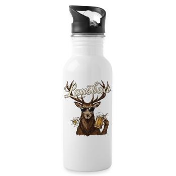 Lausbua Hirsch – Cool traditional costume motif with beer - Water bottle with straw - white - Right