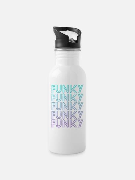 Funky Vintage - Trinkflasche mit integriertem Trinkhalm - Weiß