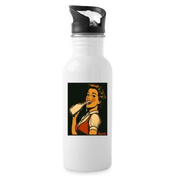 Dame rétro avec une boisson au lait - Gourde avec paille intégrée - blanc - Droite