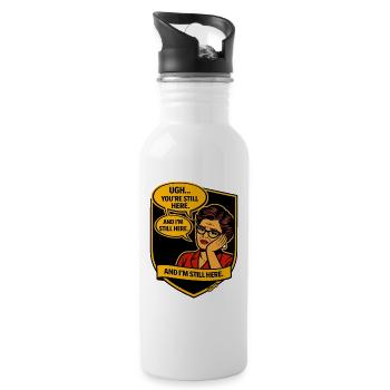 Retro Comic Dame: Immer noch hier - Trinkflasche mit integriertem Trinkhalm - Weiß - Rechts