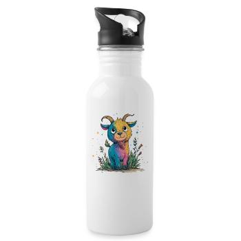 Rainbow goat in the magic of colors - Water bottle with straw - white - Right