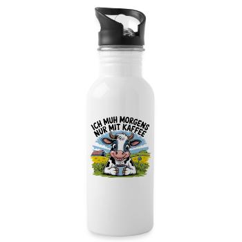 Je meugle le matin juste avec du café, drôle de café de vache - Gourde avec paille intégrée - blanc - Droite