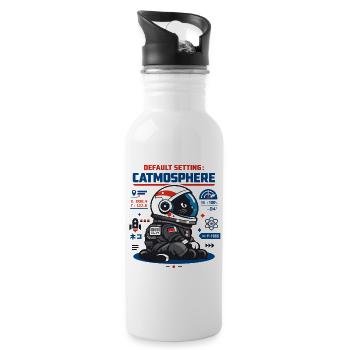 Standardmodus Catmosphäre | Astro Katze - Trinkflasche mit integriertem Trinkhalm - Weiß - Rechts