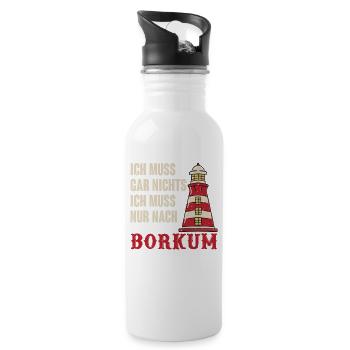 Nordsee MUSS GAR NICHTS MUSS NACH BORKUM - Trinkflasche mit integriertem Trinkhalm - Weiß - Rechts