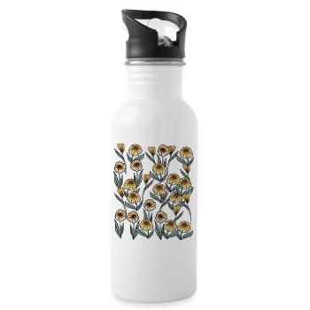 Sunlit Daisy Floral Pattern - Water bottle with straw - white - Right