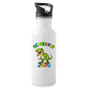 T-Rex - Schulkind 2026 - bunte Dinoschrift - Trinkflasche mit integriertem Trinkhalm - Weiß - Rechts