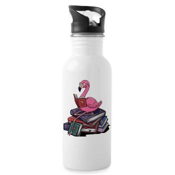Bookworm Flamingo Bird Reading Books Art - Water bottle with straw - white - Right