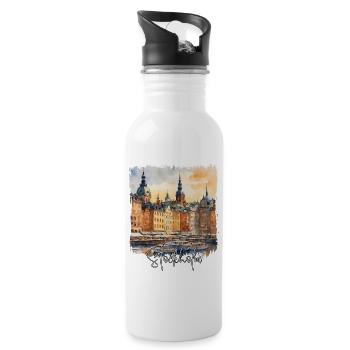 Stockholm Aquarell, Stockholm Schweden - Trinkflasche mit integriertem Trinkhalm - Weiß - Rechts
