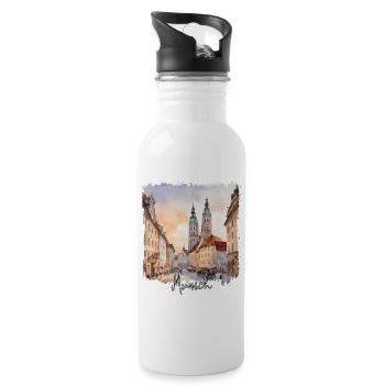 Munich Watercolor, Munich Germany - Water bottle with straw - white - Right