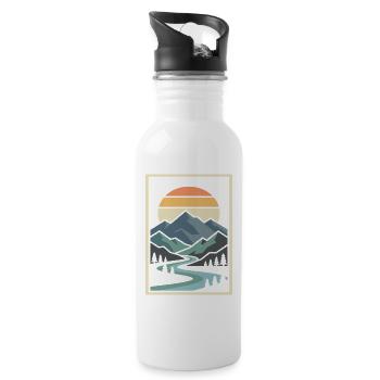 Abstrakte Berglandschaft Illustration - Trinkflasche mit integriertem Trinkhalm - Weiß - Rechts