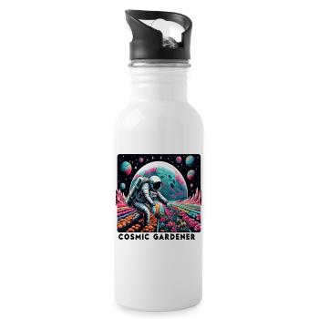 Cosmic Gärtner Astronaut im Blütenreich - Trinkflasche mit integriertem Trinkhalm - Weiß - Rechts