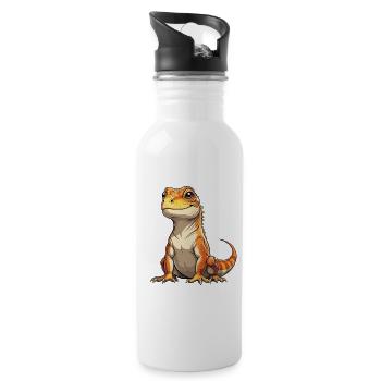 Orange dinosaur with a friendly look - Water bottle with straw - white - Right