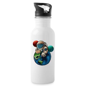 Astronaut umarmt Erde im All - Trinkflasche mit integriertem Trinkhalm - Weiß - Rechts