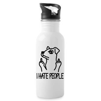 Dog Middle Finger I Hate People Saying - Water bottle with straw - white - Right