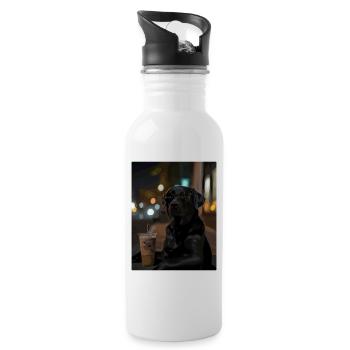 Nocturnal street dog with coffee - Water bottle with straw - white - Right