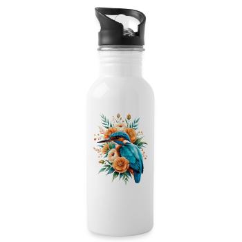 Königfischer im Blütenkranz - Trinkflasche mit integriertem Trinkhalm - Weiß - Rechts